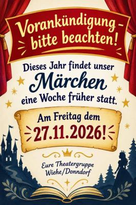 Vorankündigung - Märchenaufführung im Stadtpark Wiehe am 27.11.2026